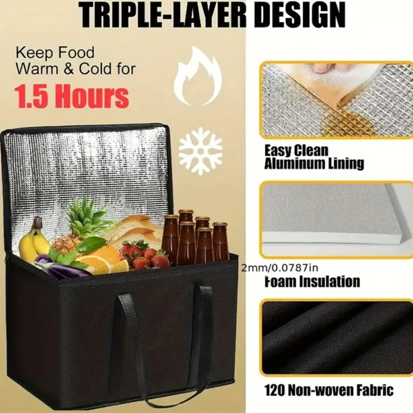 1PC Large Insulated Food Bag Reusable Foldable Hot Cold Meals Grocery Bags Zipper Bag Lightweight for Picnic Camping Outdoor - Image 4