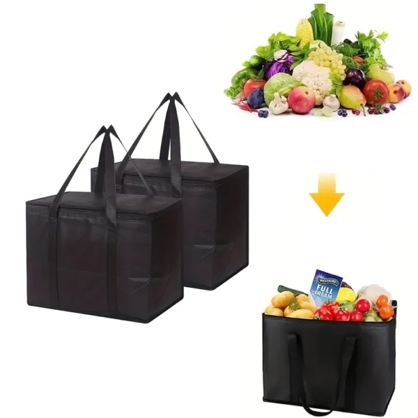 1PC Large Insulated Food Bag Reusable Foldable Hot Cold Meals Grocery Bags Zipper Bag Lightweight for Picnic Camping Outdoor - Image 2