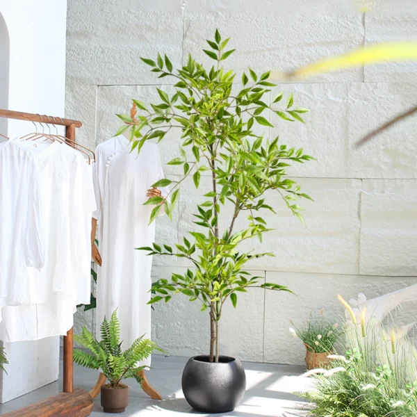 75-140cm Tall Artificial Nandina Plants Fake Tropical Palm Branches Plastic Green Bamboo Leaves For Home Garden Office Decor - Image 3