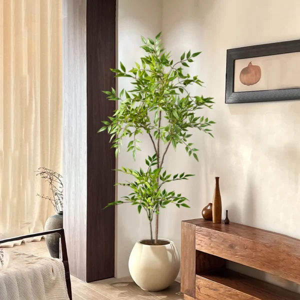 75-140cm Tall Artificial Nandina Plants Fake Tropical Palm Branches Plastic Green Bamboo Leaves For Home Garden Office Decor - Image 4
